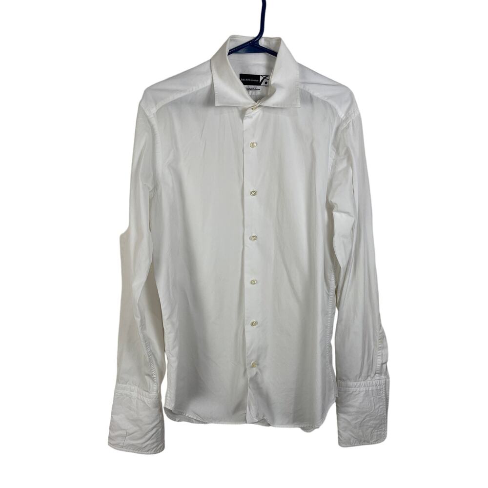 Saks Fifth Avenue Mens 120s 2 ply Cotton White Button Up Dress Shirt Size 39